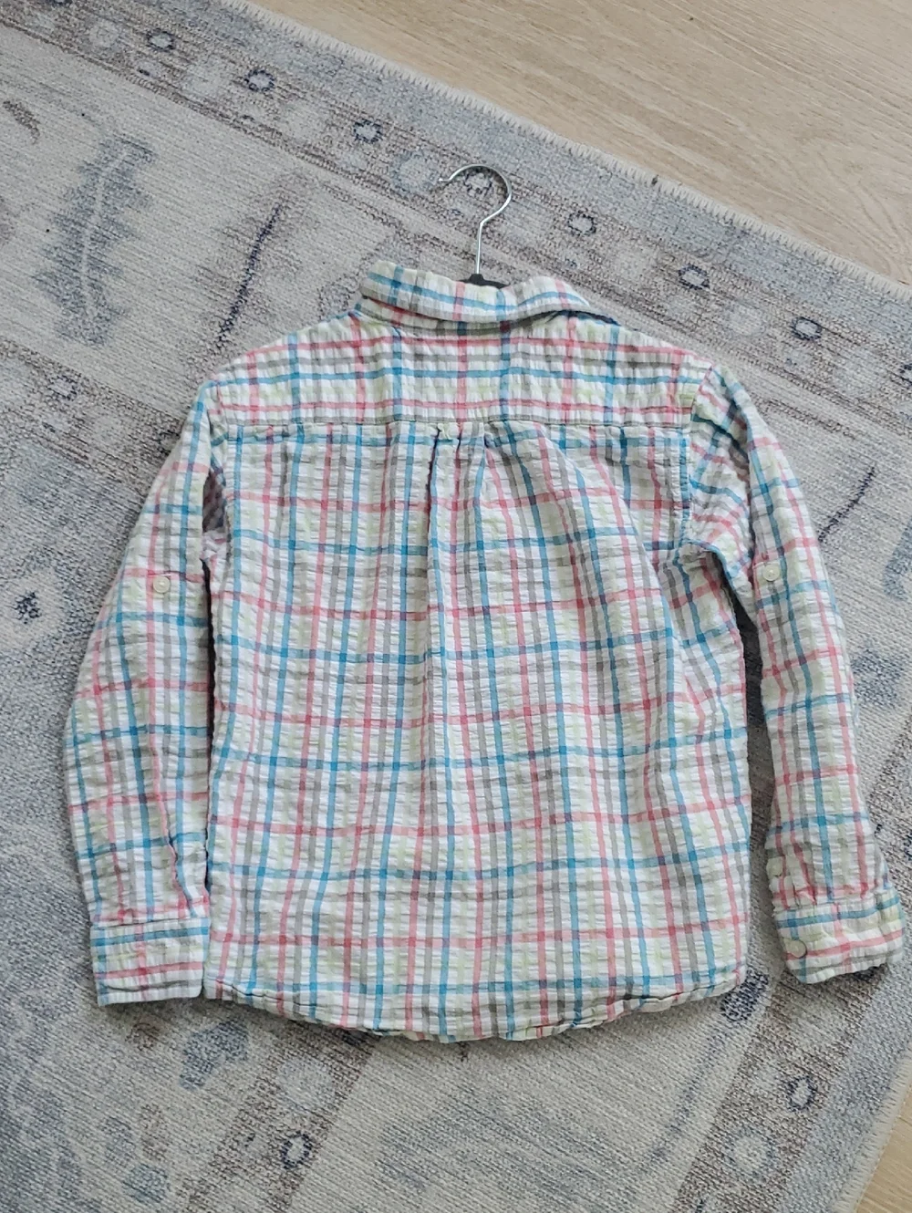 Janie and Jack Boys Seersucker Pastel Plaid Button Up Cotton Shirt Sz6
